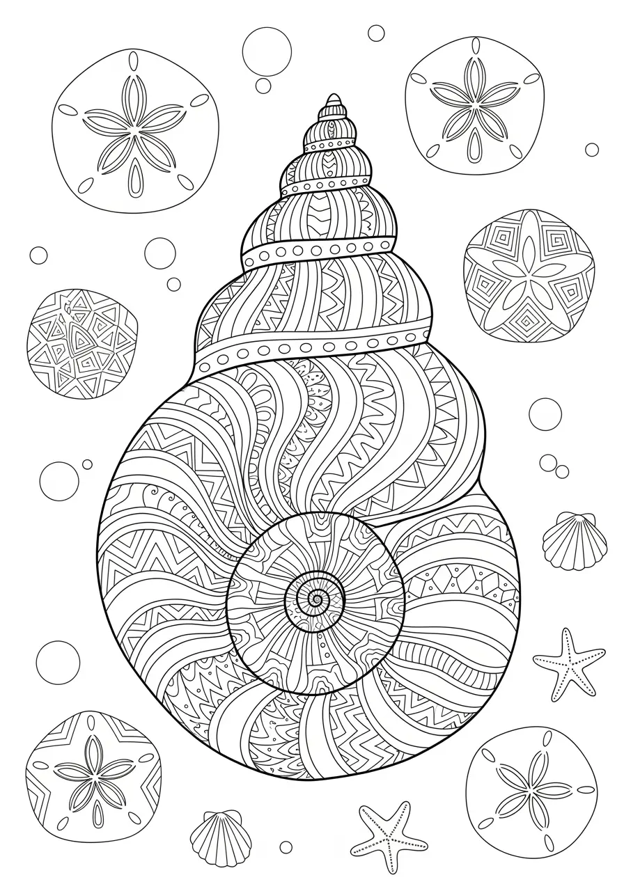 Seashell Zentangle Coloring Page for Adults