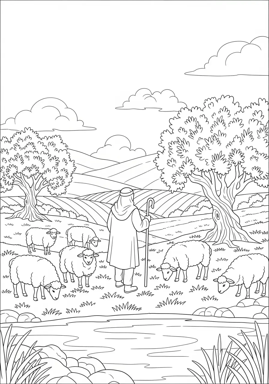 Shepherd's Field Christian Coloring Page