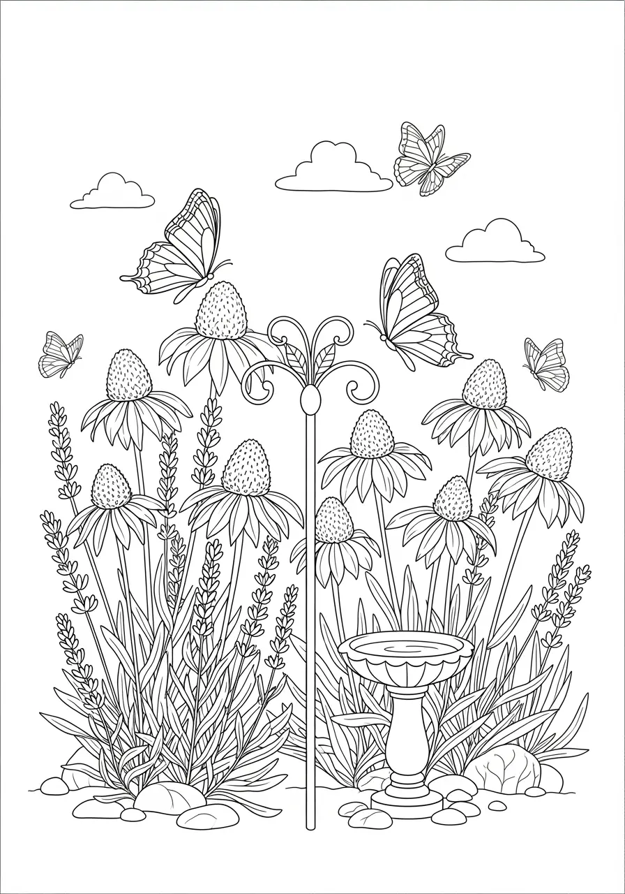 Simple Butterfly Garden Coloring Page