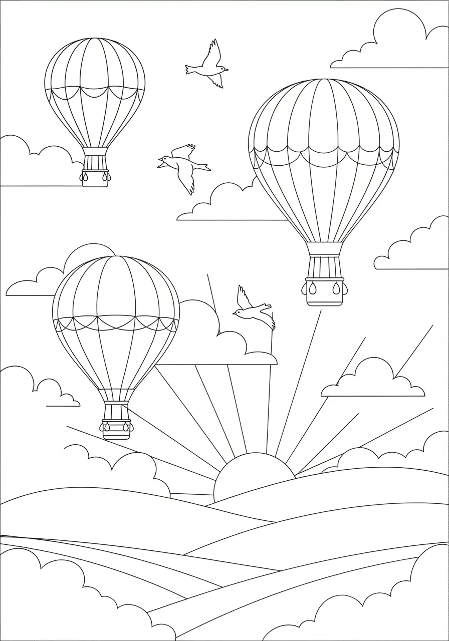 Simple Hot Air Balloon Coloring Page