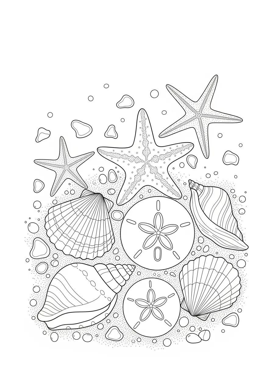 Simple Seashell Collection Coloring Page
