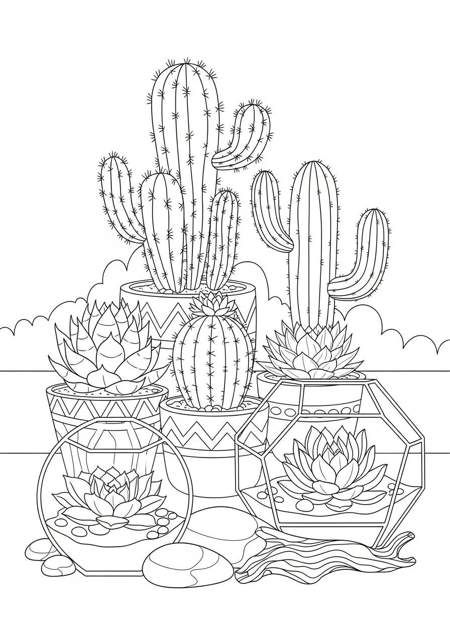 Simple Succulent Garden Coloring Page