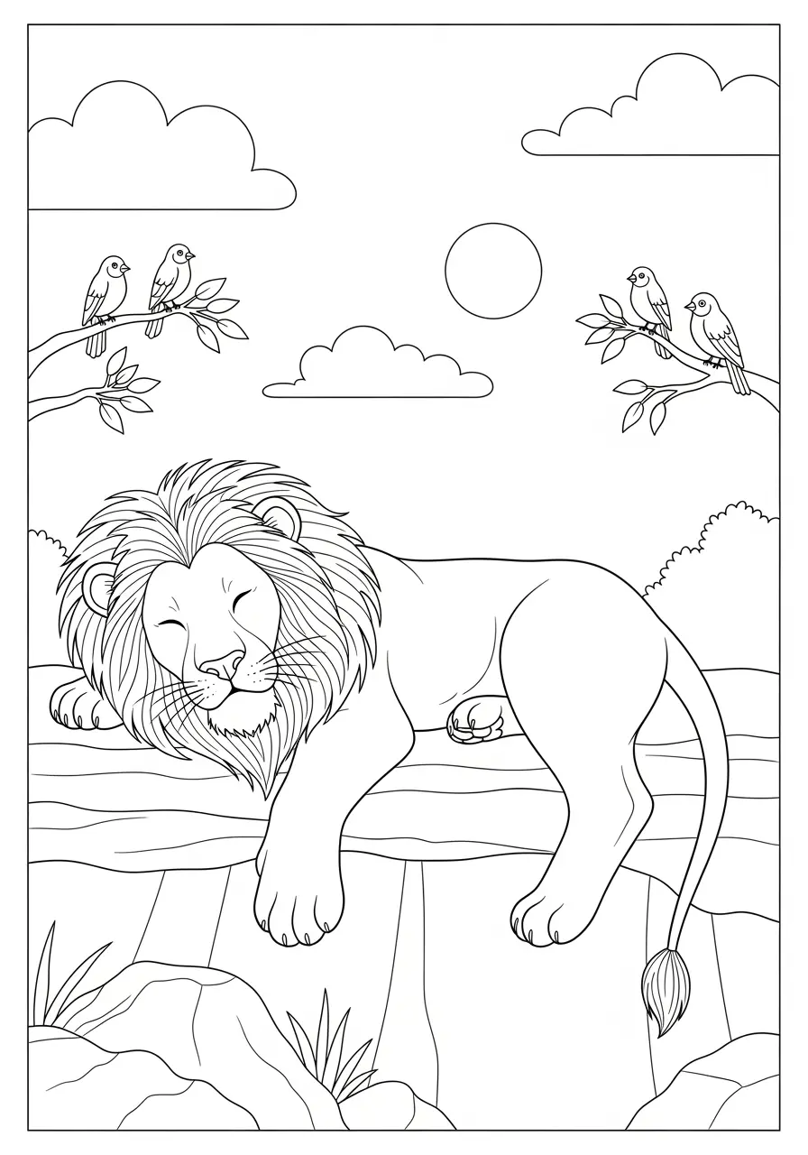 Sleeping Lion Coloring Page for Adults