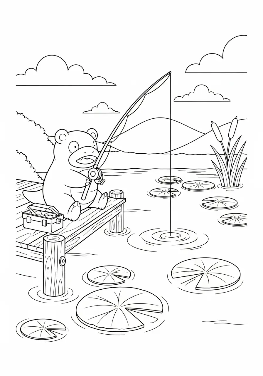 Slowpoke Fishing Pokemon Coloring Page