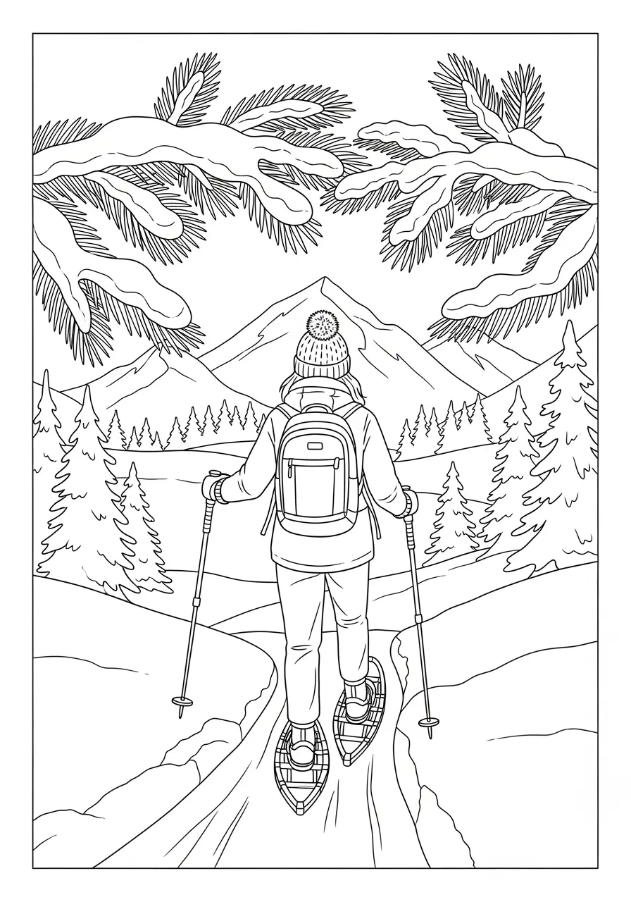 Snowshoe Adventure Winter Coloring Page