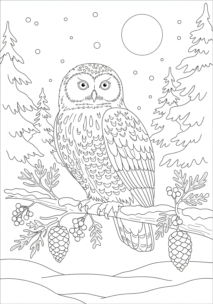 Snowy Owl Christmas Coloring Page