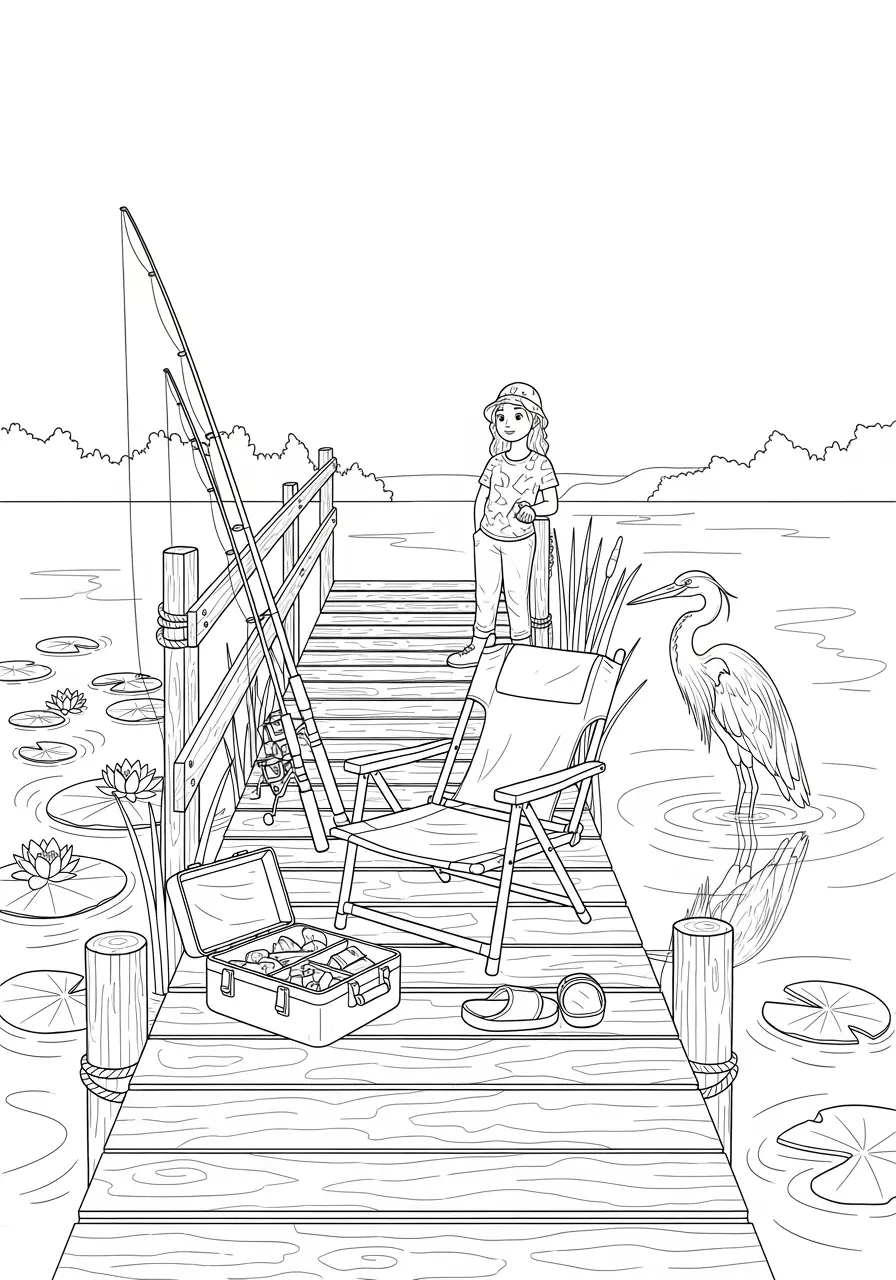Sommer-Angelsteg-Ausmalbild