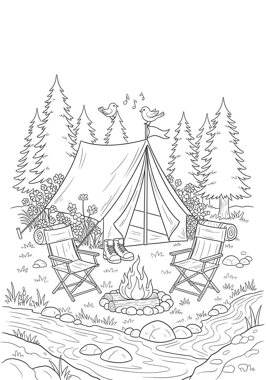 Sommer-Camping-Ausmalbild