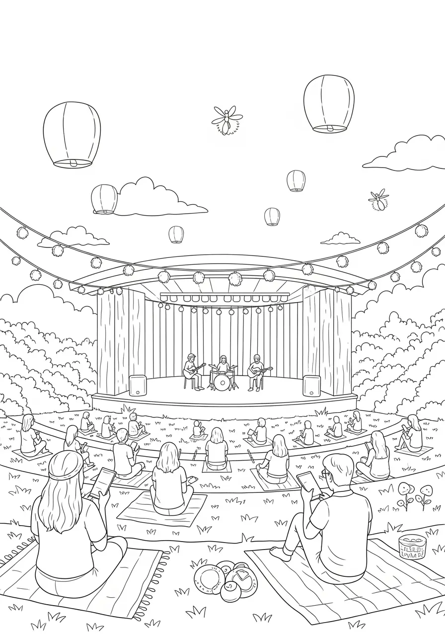 Sommer-Freiluftkonzert-Ausmalbild