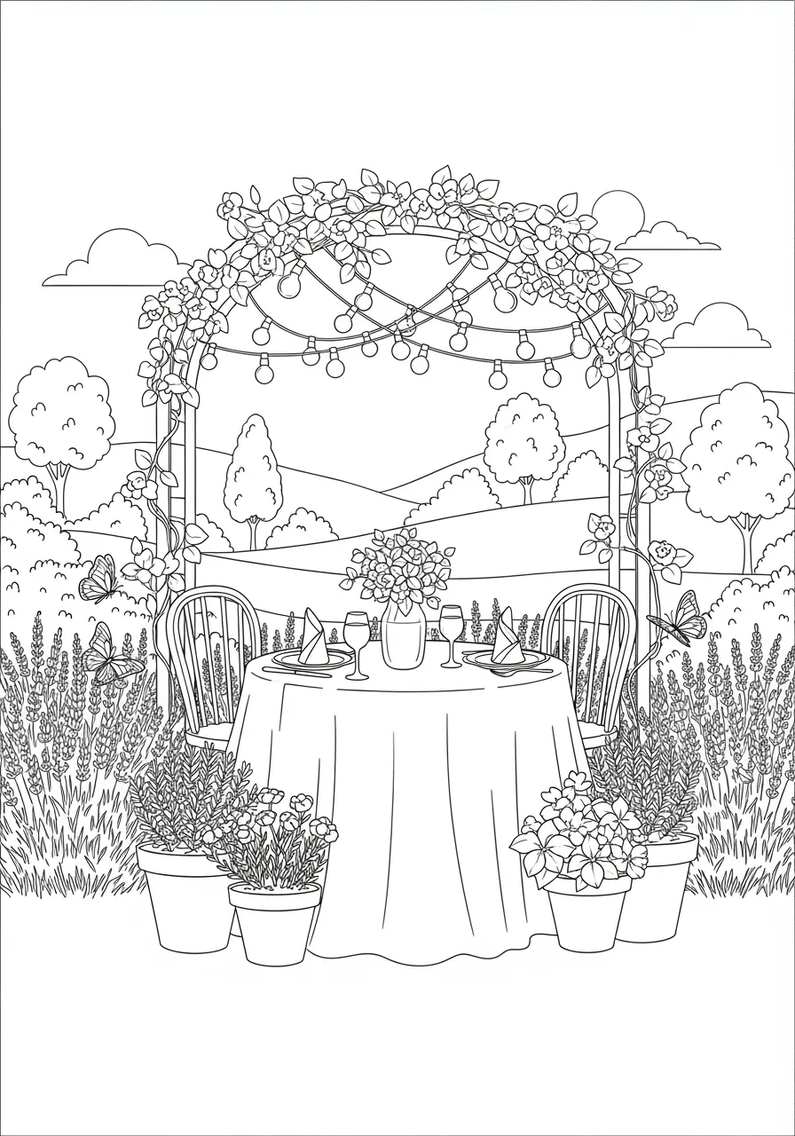 Sommer-Gartenparty-Ausmalbild