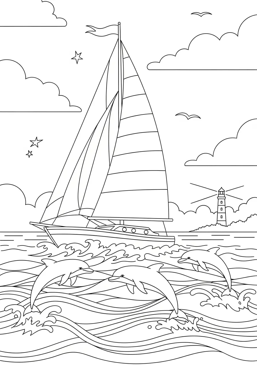 Sommer-Segeln-Ausmalbild