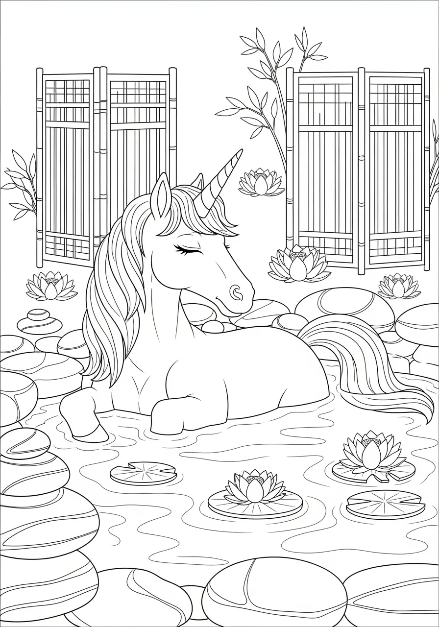 Spa Retreat Unicorn Coloring Page