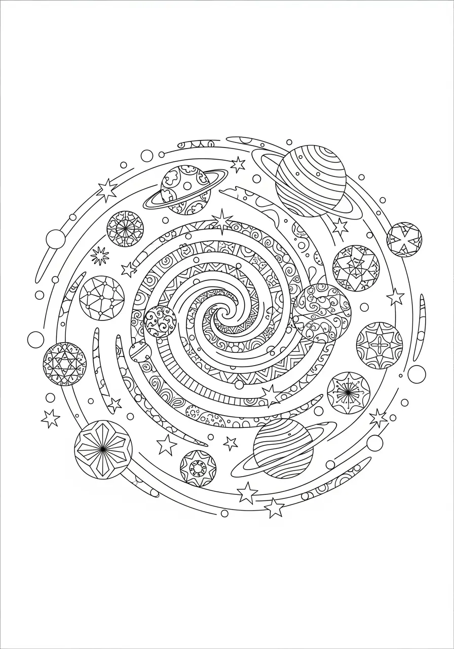 Spiral Galaxy Zentangle Coloring Page