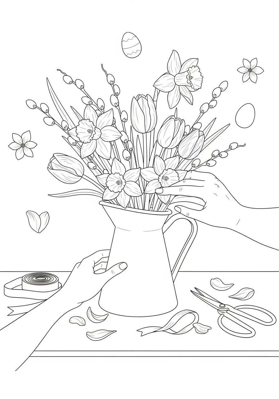 Spring Flower Arrangement Easter Coloring Page