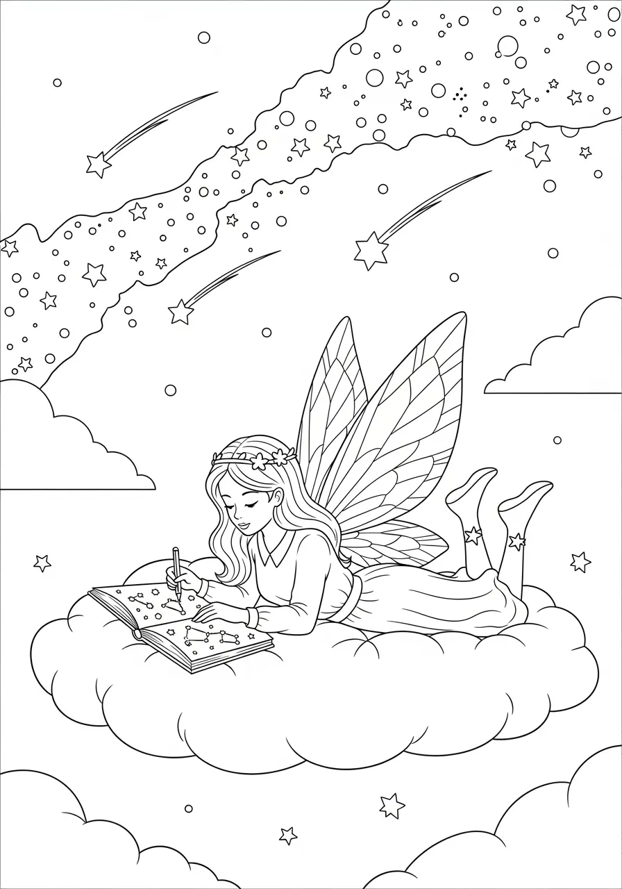 Stargazing Fairy Coloring Page