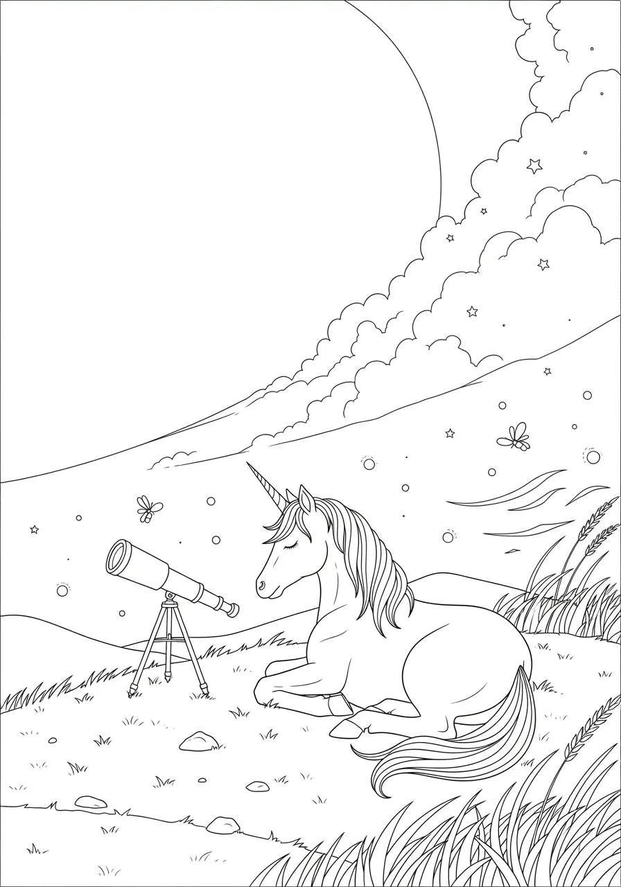 Sternenguck-Hügel Einhorn-Ausmalbild