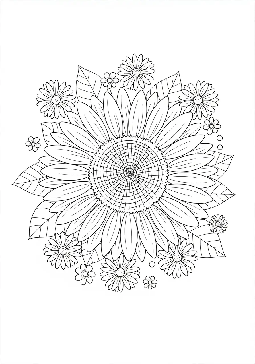 Strahlendes Sonnenblumen-Mandala-Ausmalbild