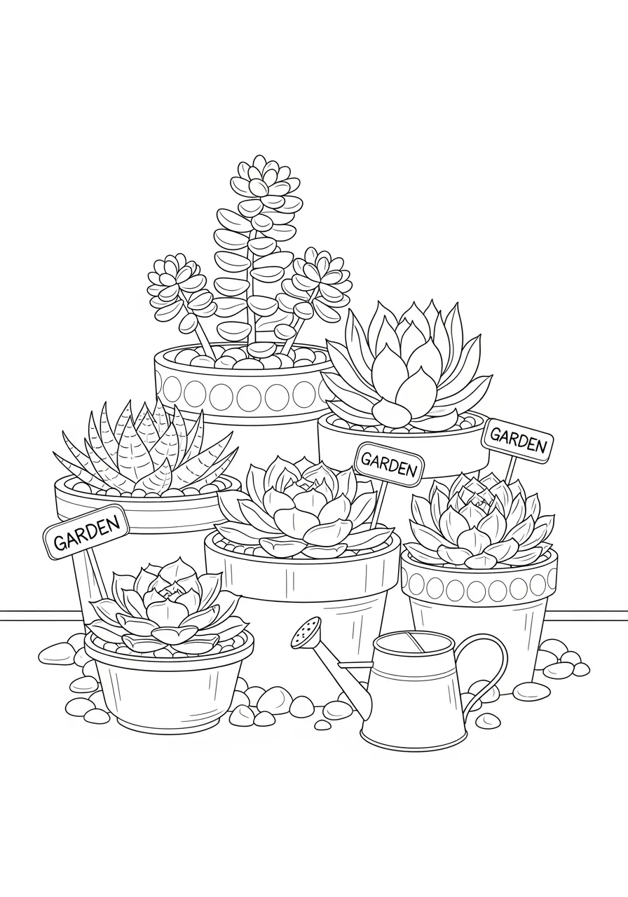 Succulent Garden Plant Coloring Page