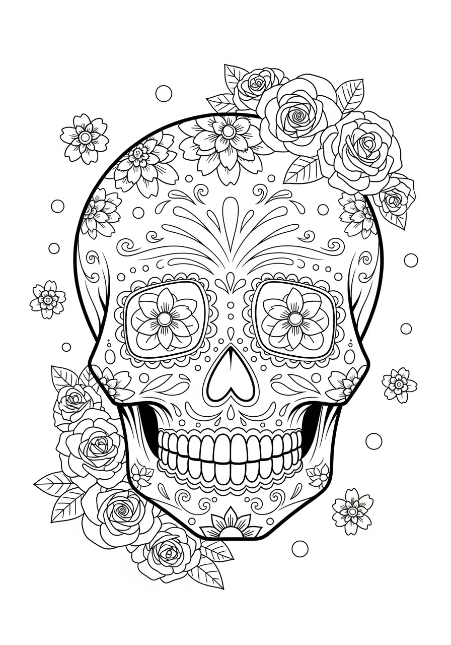 Sugar Skull Celebration Tattoo Coloring Page
