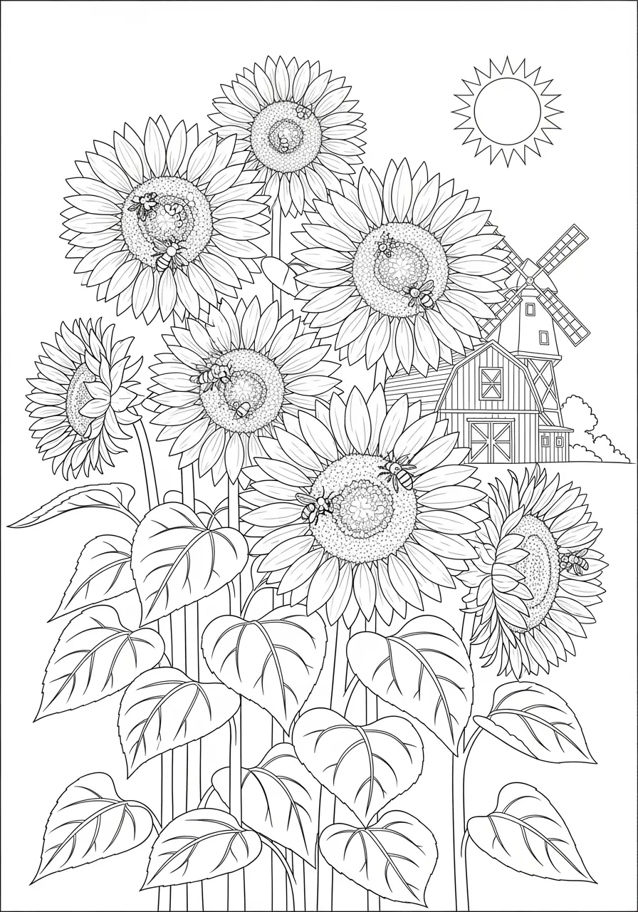Sunflower Field Coloring Page
