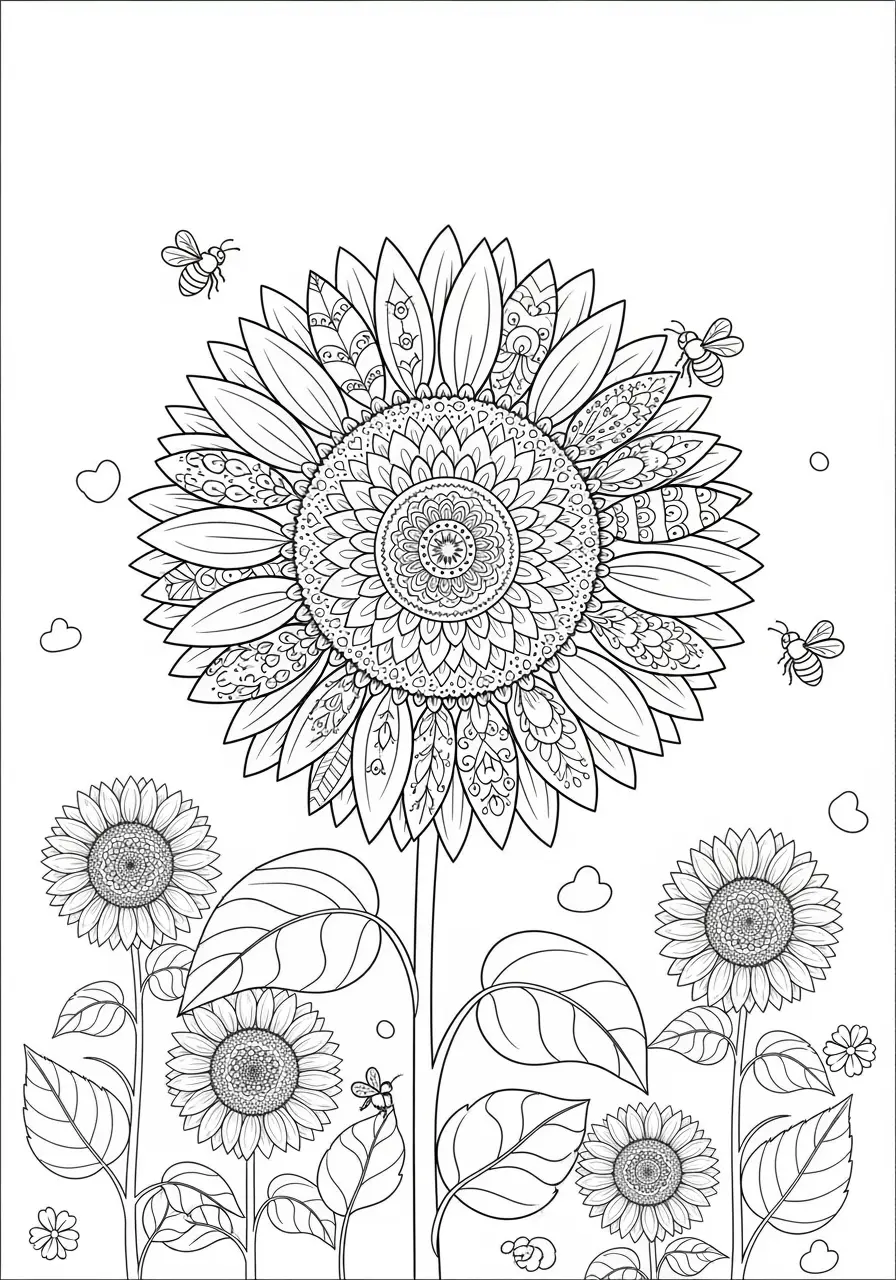 Sunflower Mandala Tattoo Coloring Page