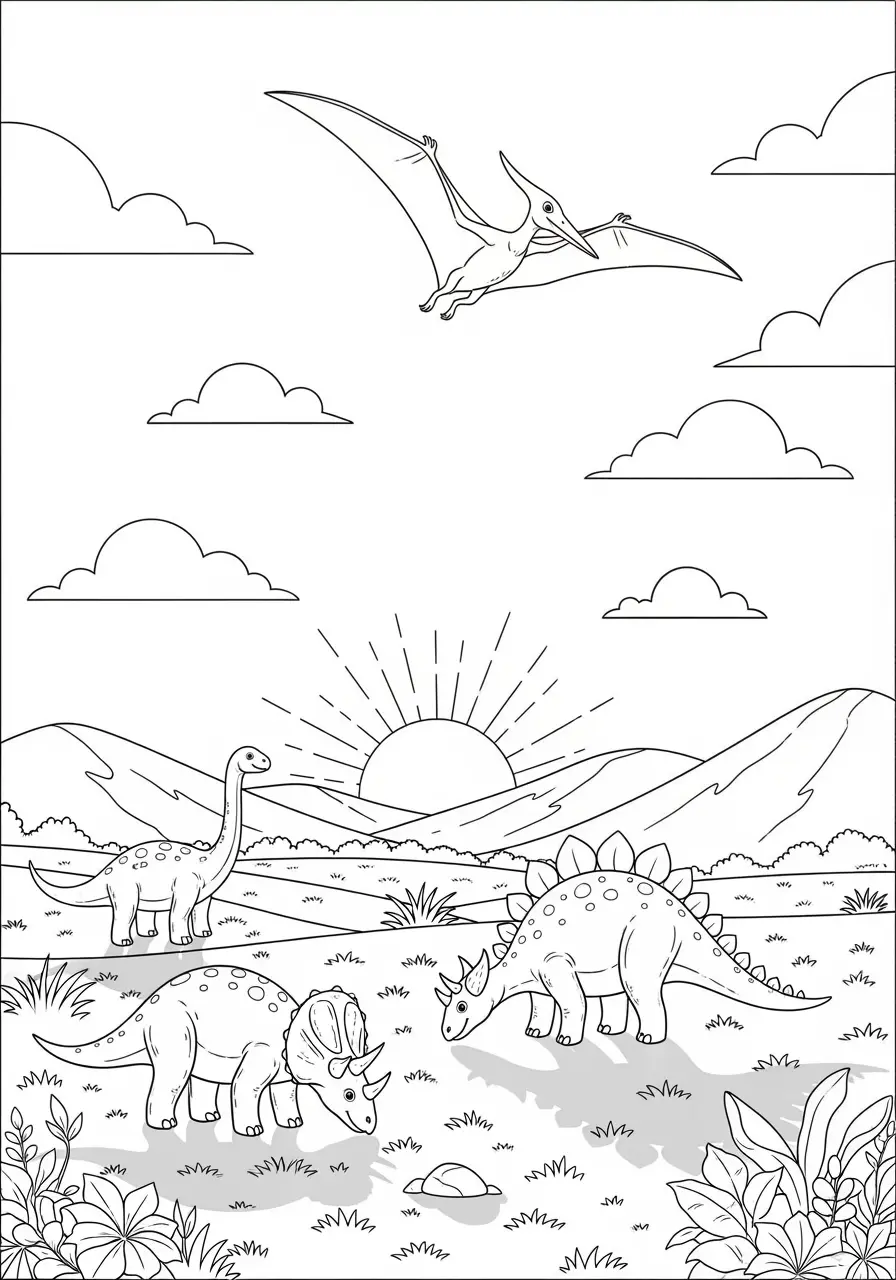 Sunset Dinosaur Valley Coloring Page
