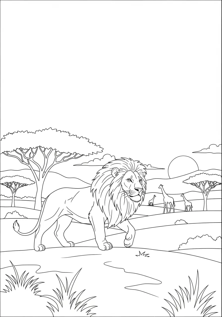 Sunset Safari Lion Coloring Page