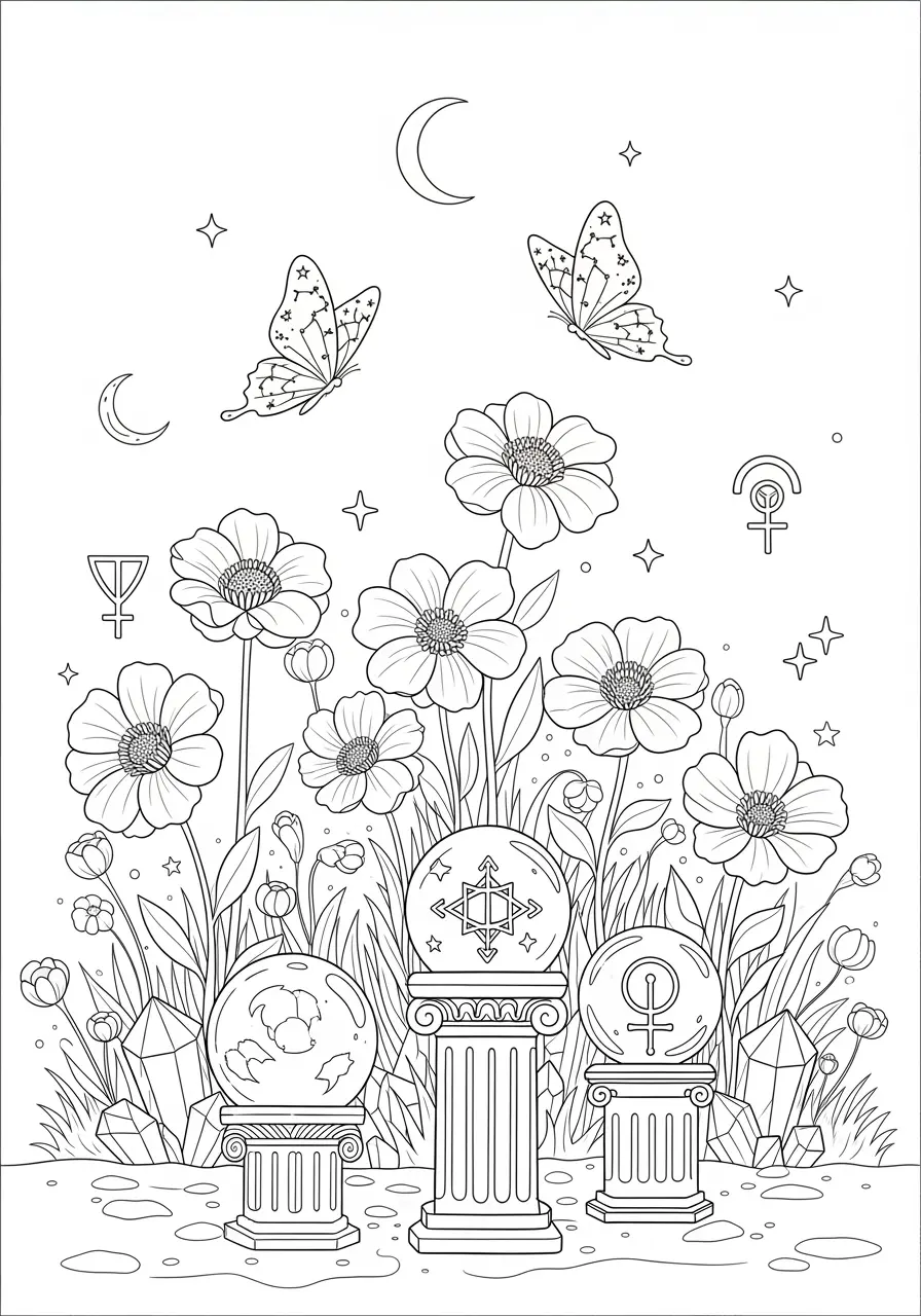 Tarot Garden Dark Fantasy Coloring Page