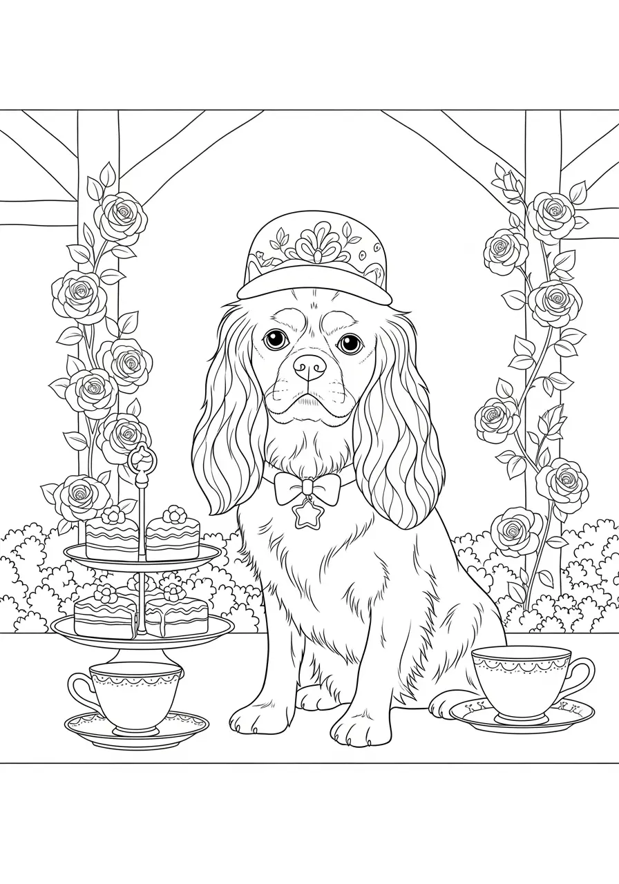Tea Garden Dog Coloring Page