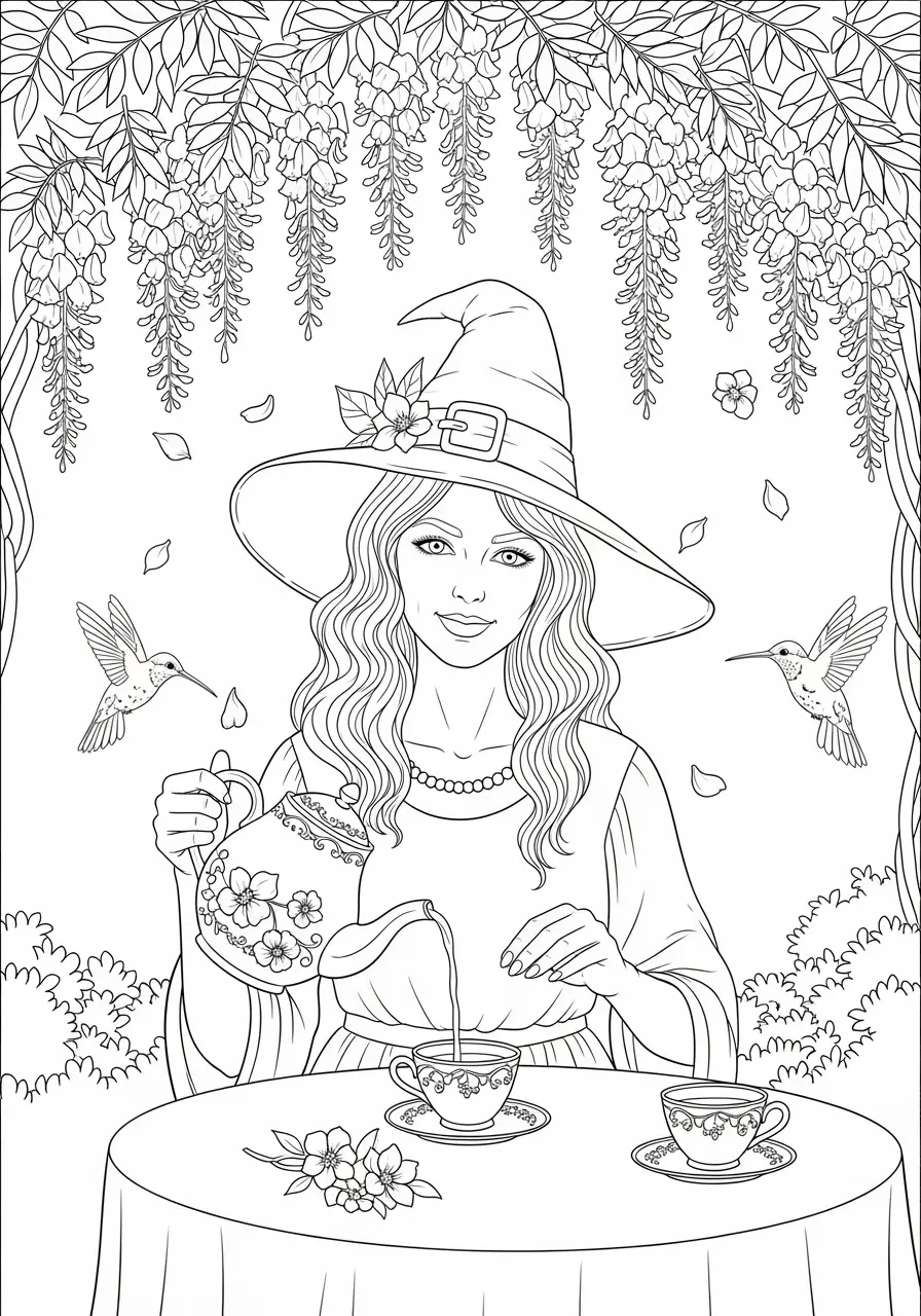 Tea Time Witch Coloring Page