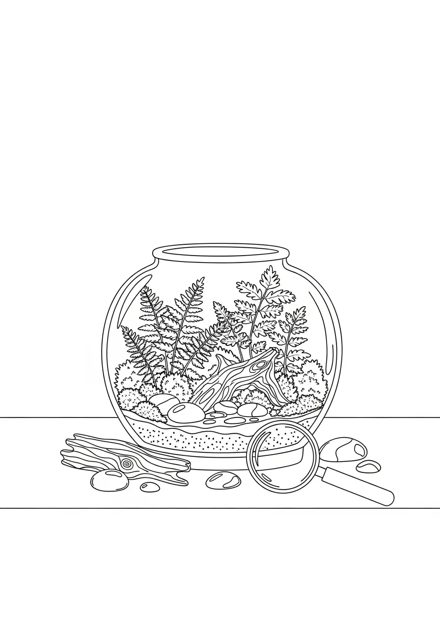 Terrarium Plant Coloring Page for Adults