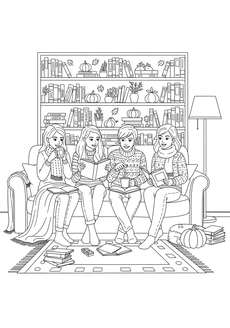 Thanksgiving Book Club Coloring Page