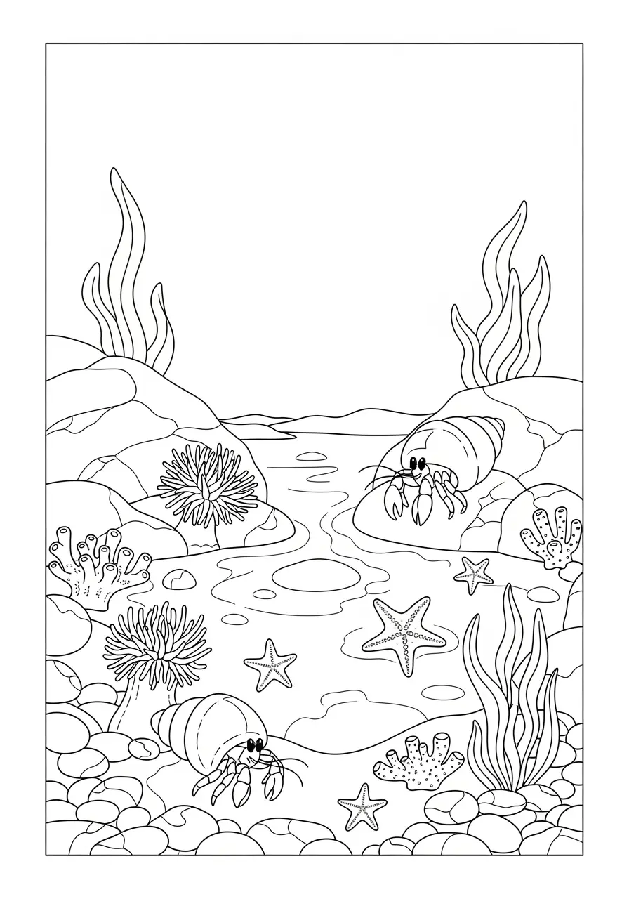 Tide Pool Discovery Ocean Coloring Page
