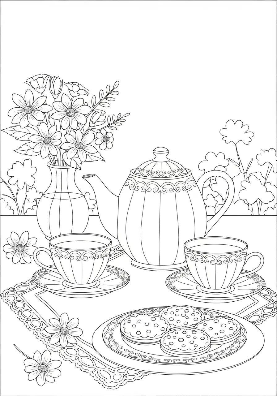 Tranquil Tea Time Coloring Page