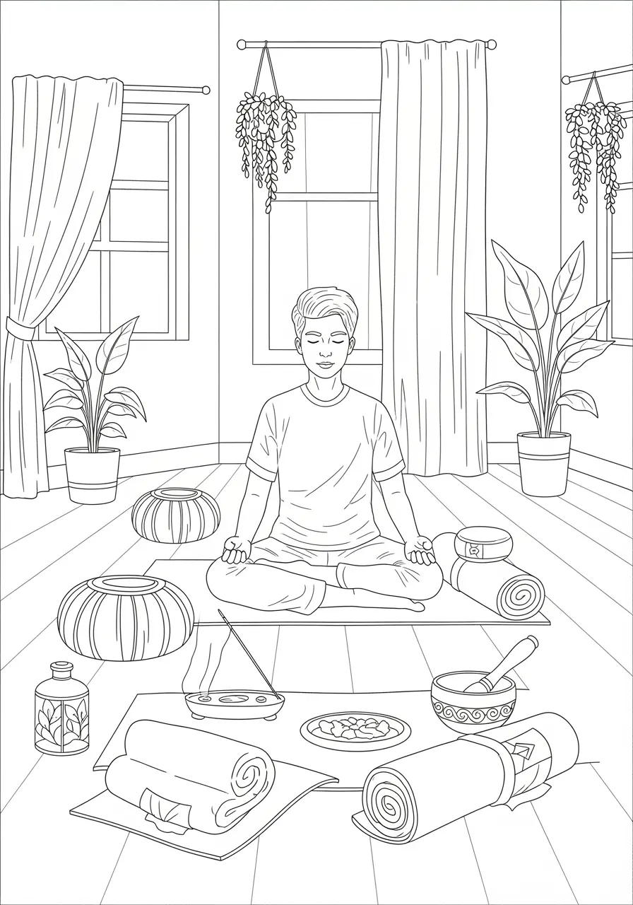 Tranquil Yoga Studio Coloring Page