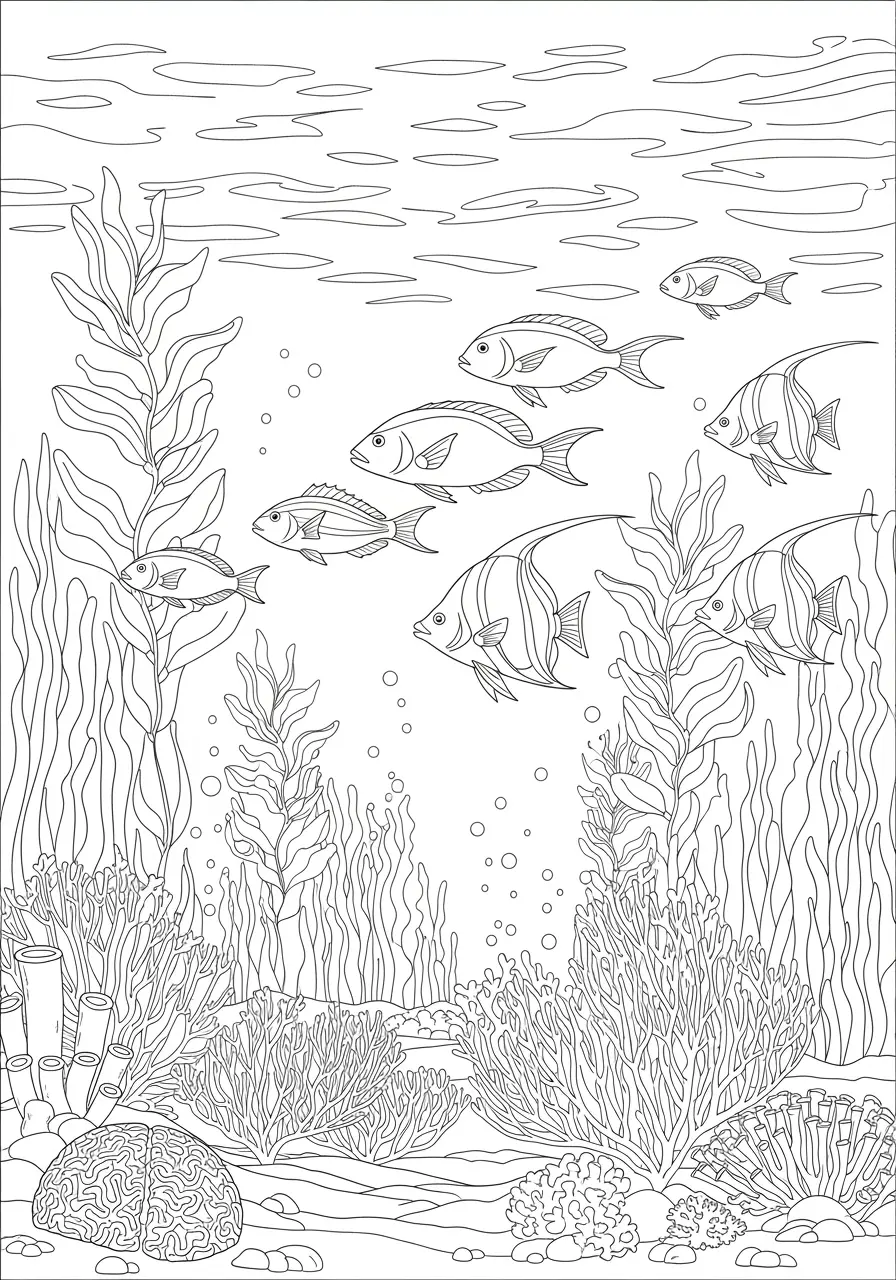 Tropical Fish Paradise Ocean Coloring Page
