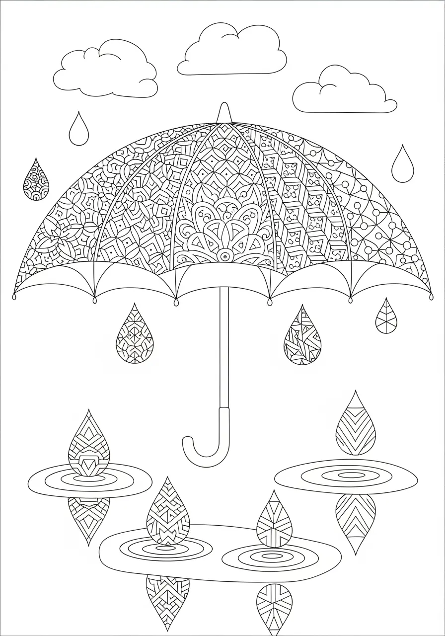 Umbrella Zentangle Coloring Page for Adults