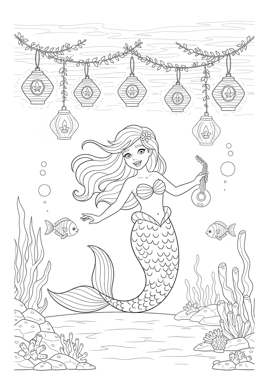 Underwater Festival Mermaid Coloring Page
