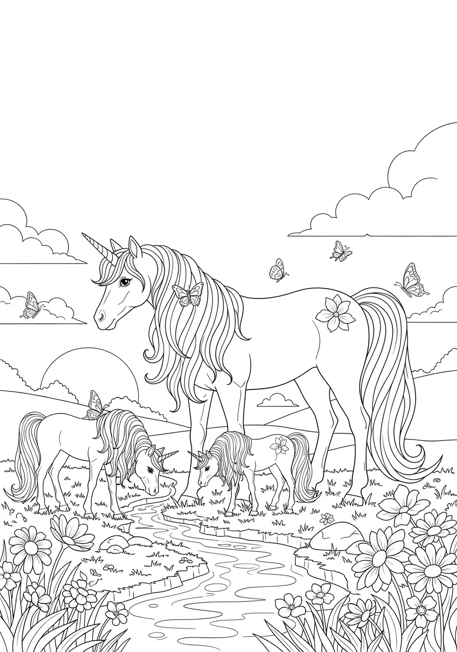 Unicorn's Rainbow Meadow Fantasy Coloring