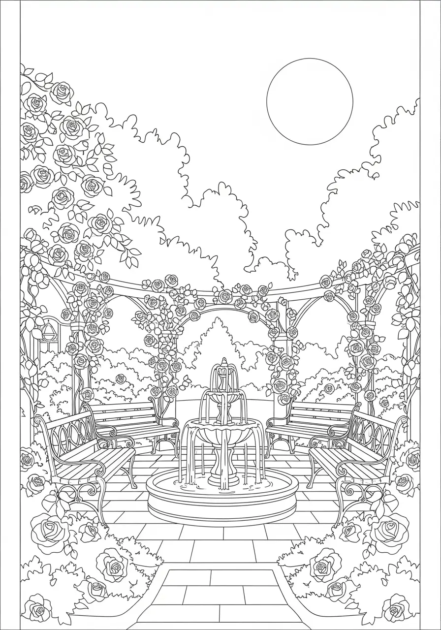 Vampire's Rose Garden Dark Fantasy Coloring Page