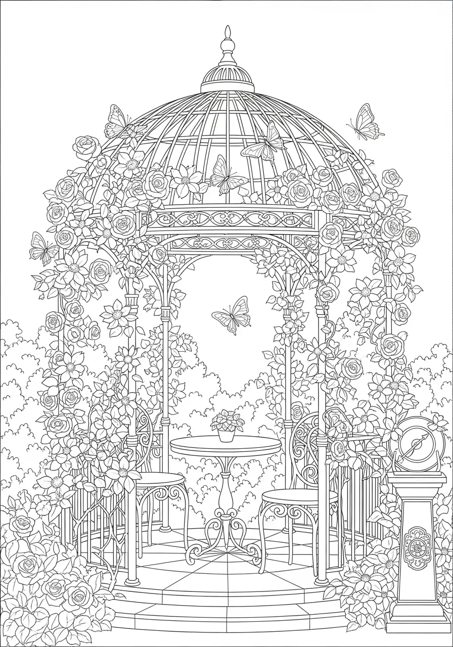 Victorian Butterfly Pavilion Coloring Page