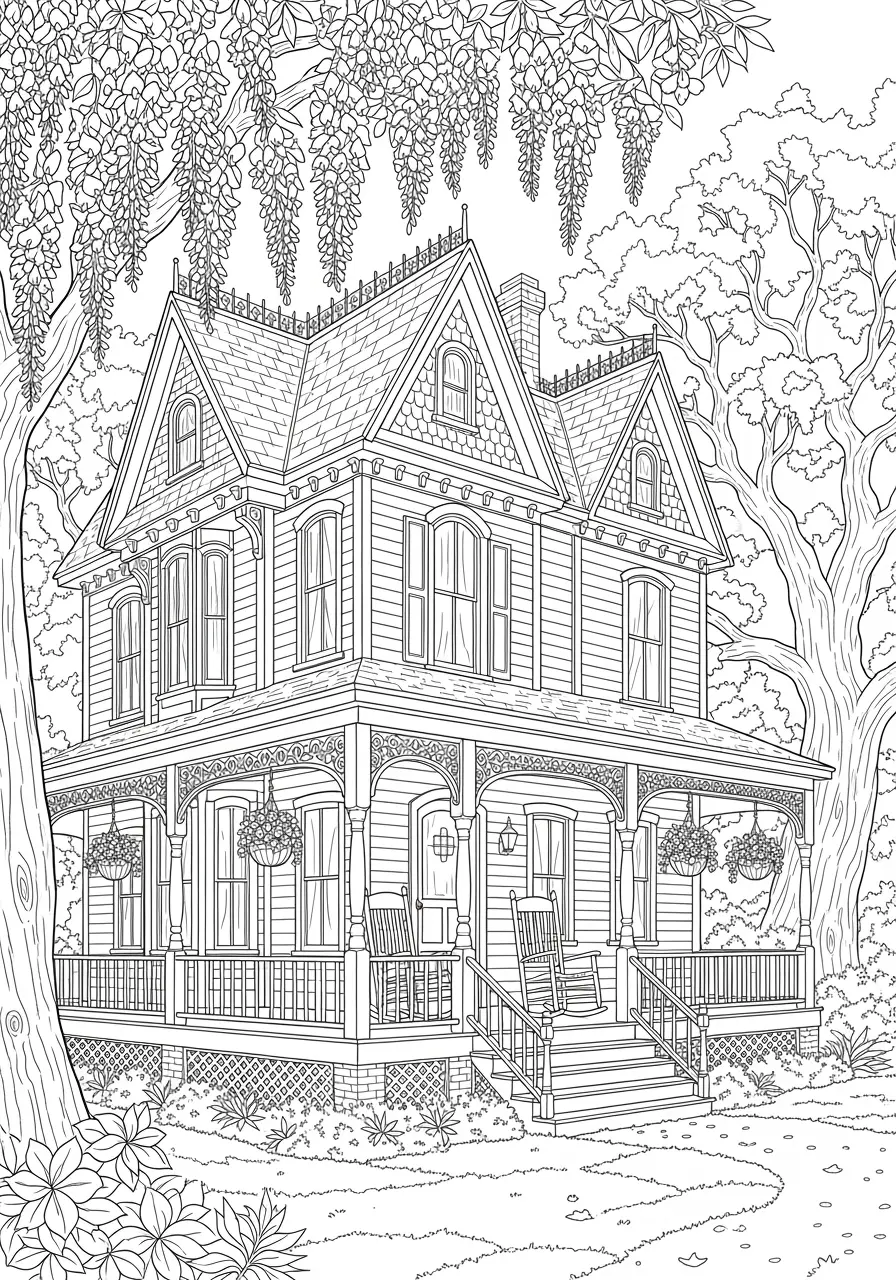 Victorian Gothic Mansion Coloring Page