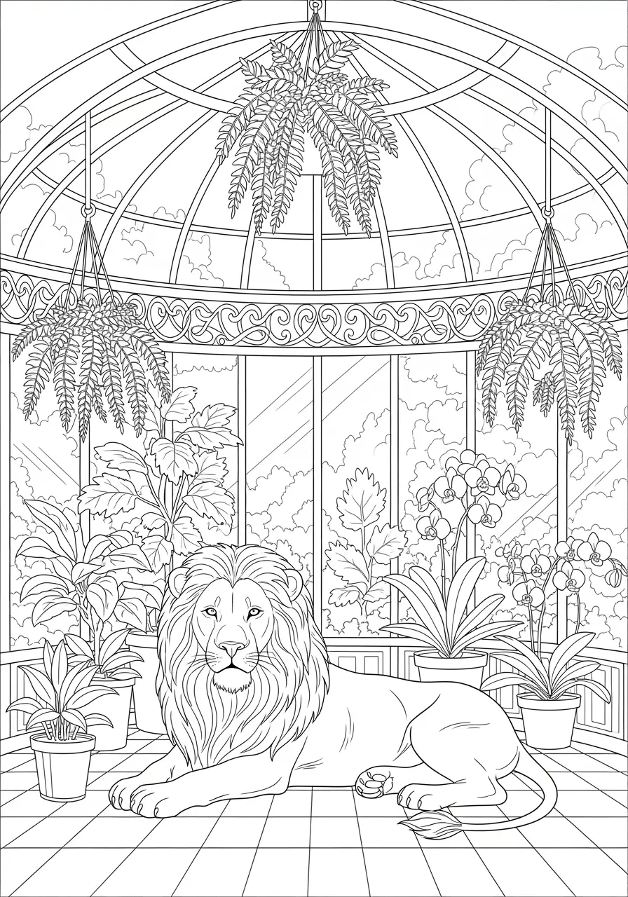 Victorian Greenhouse Lion Coloring Page