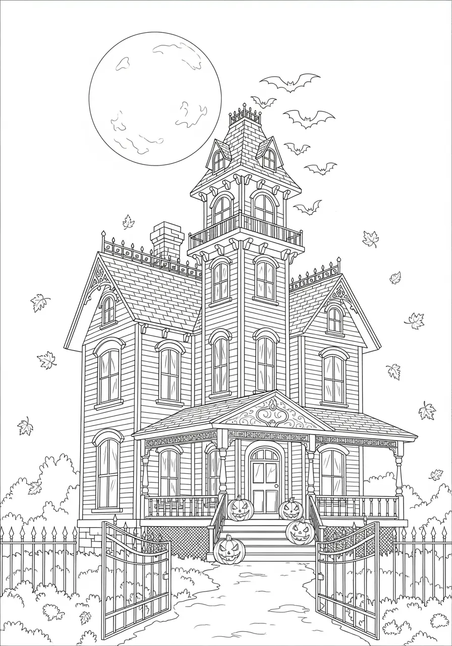 Victorian Mansion Scary Coloring Page