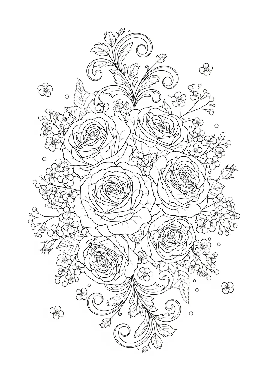 Victorian Rose Pattern Coloring Page for Adults