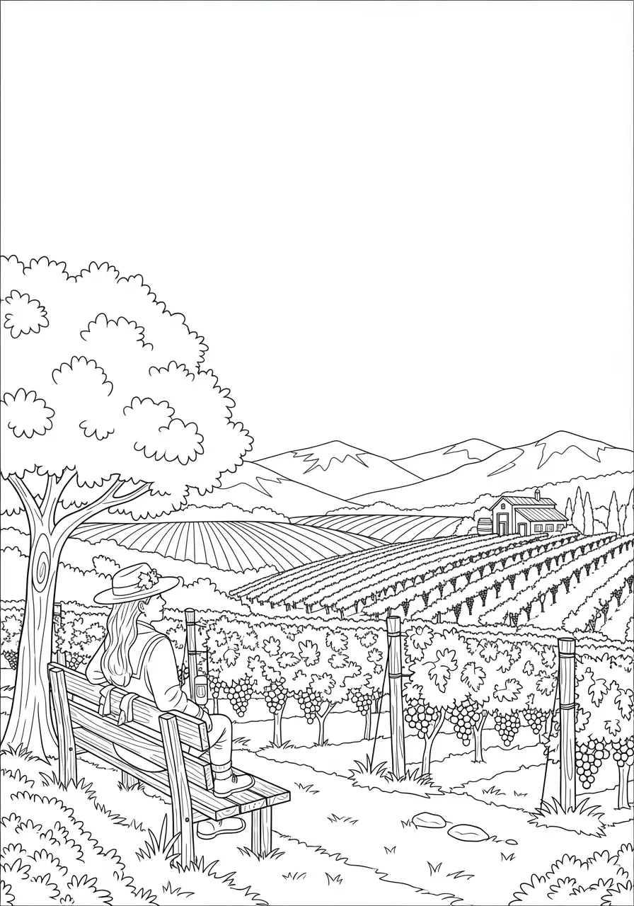 Vineyard Vista Calming Coloring Page