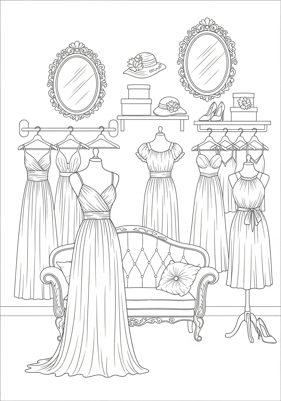 Vintage Boutique Fashion Coloring Page