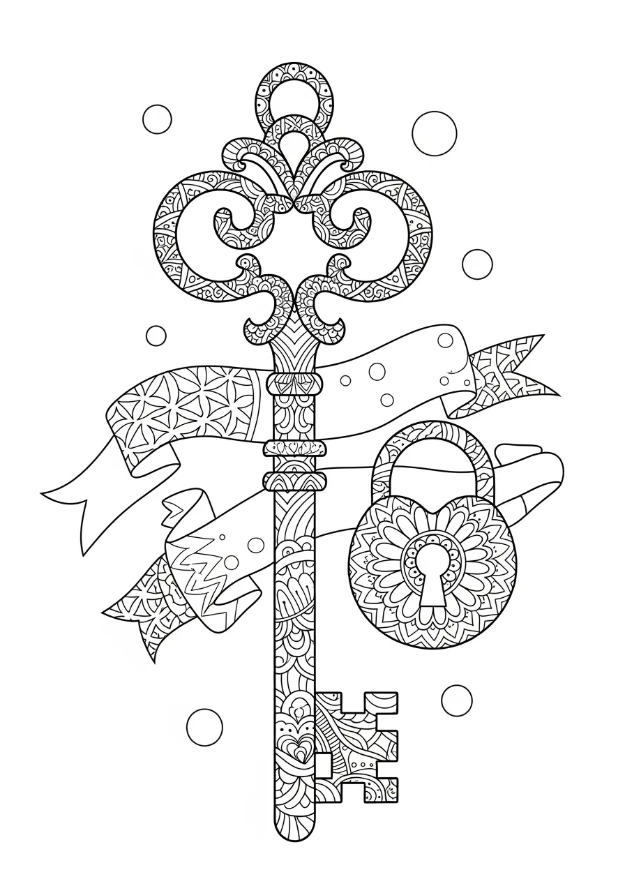 Vintage Key Zentangle Coloring Page