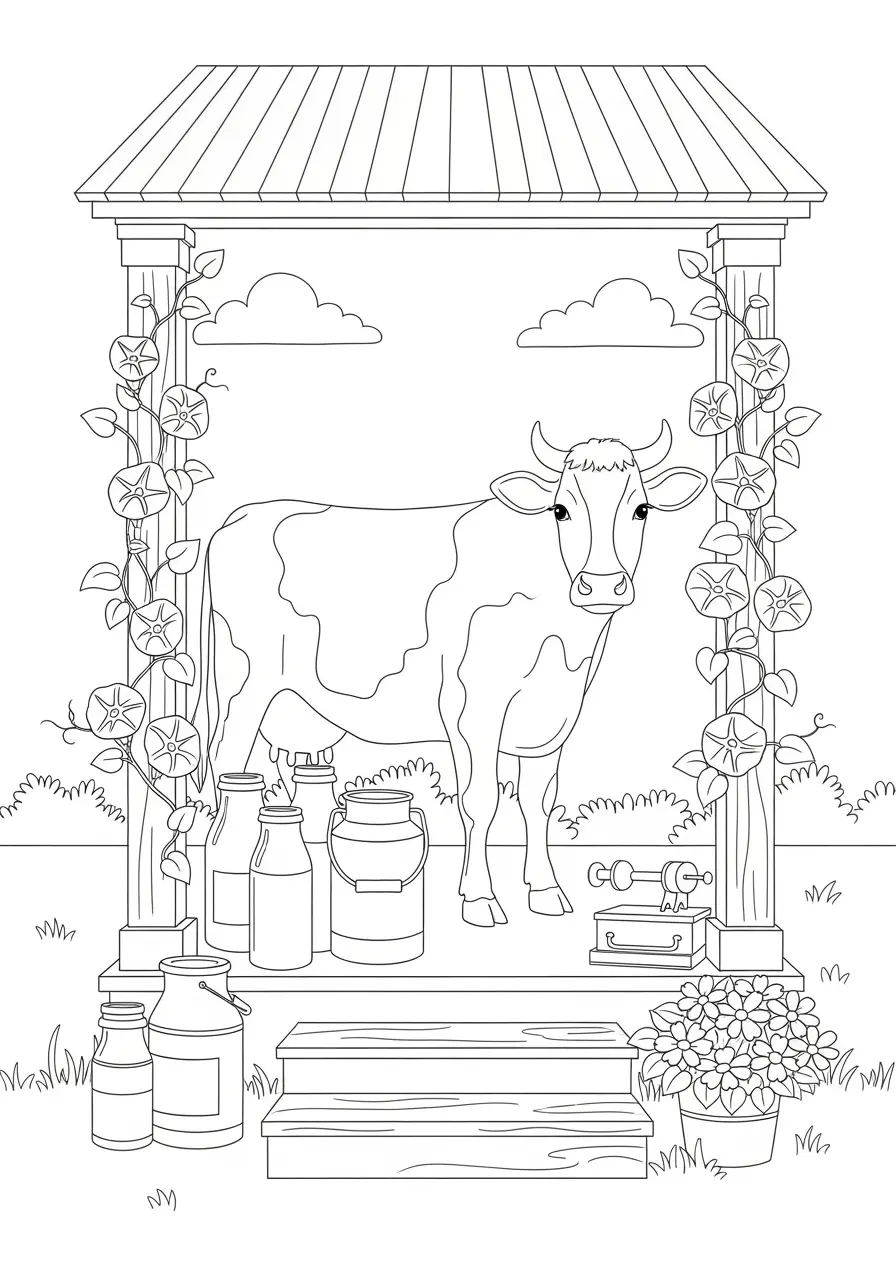 Vintage Milk Bottle Cow Coloring