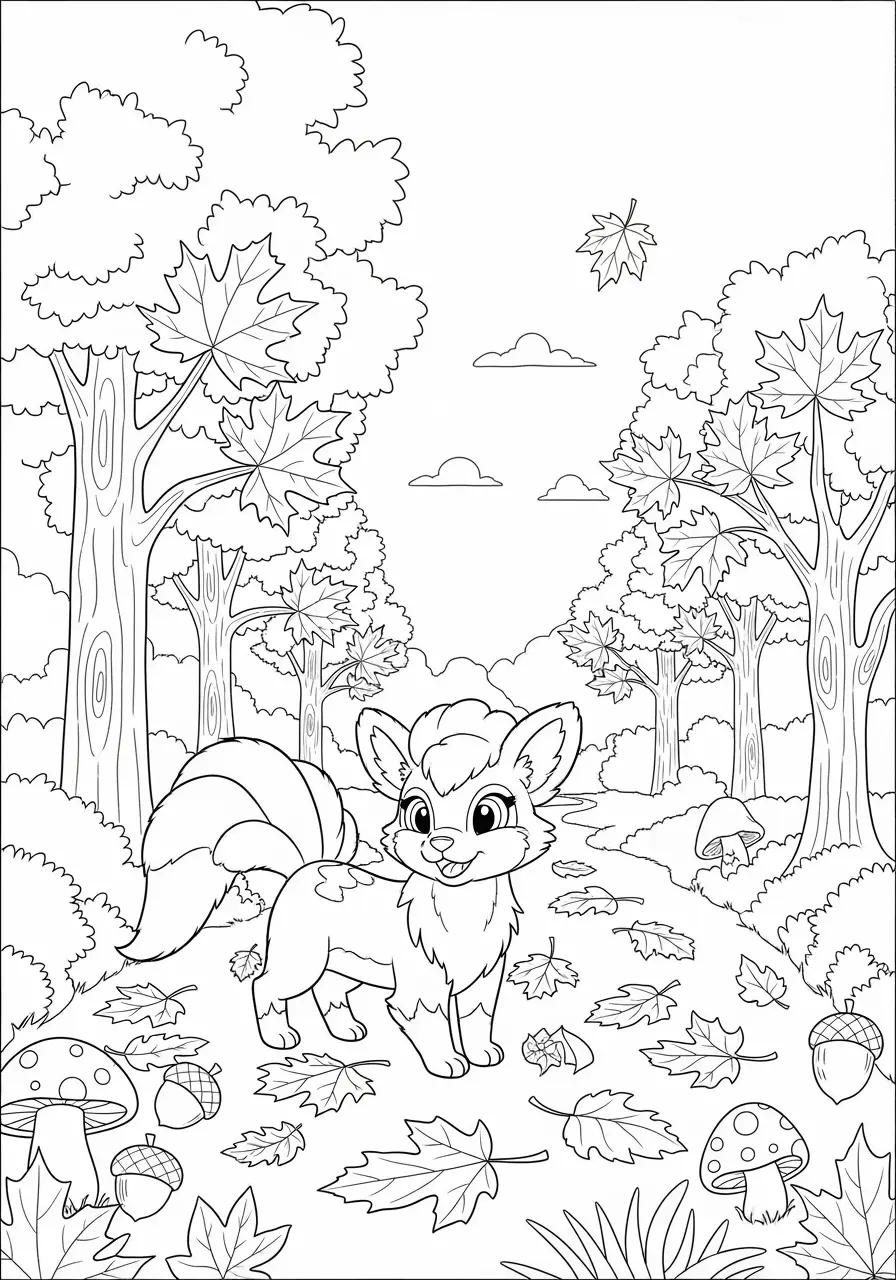 Vulpix Autumn Forest Pokemon Coloring Page